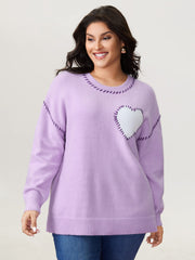 Heart Pattern Jacquard Color Contrast Stitch Pullover