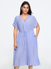 Dolman Sleeve Waist-Defining Midi Dress