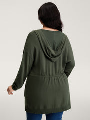 Hooded Drawstring Waist Pockets Knit Cardigan