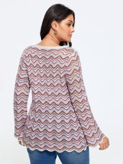 Scallop Hem Cut Out Flare Sleeve Pullover
