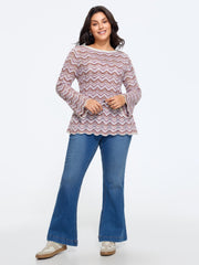 Scallop Hem Cut Out Flare Sleeve Pullover