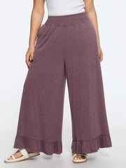 Supersoft Elastic Waist Ruffle Hem Wide Leg Pants