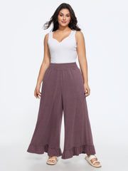 Supersoft Elastic Waist Ruffle Hem Wide Leg Pants