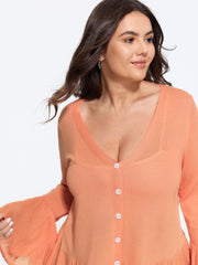 Lightweight Flared Sleeve Ruffle Hem Cardigan