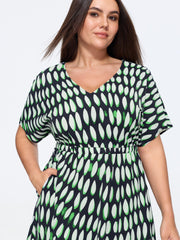 Ellipse Polka Dot Print Ruched Waist Midi Dress