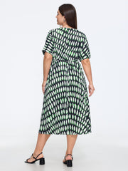 Ellipse Polka Dot Print Ruched Waist Midi Dress