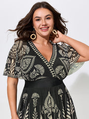 Sheer Boho Print Open Back Swim Dress