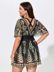 Sheer Boho Print Open Back Swim Dress