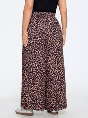 Leopard Print Elastic Waist Wide Leg Pants