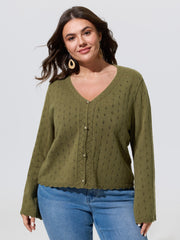 V-Neck Cut Out Scallop Trim Button Cardigan