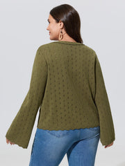 V-Neck Cut Out Scallop Trim Button Cardigan