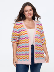 Textured Wavy Stripe Button Down Cardigan