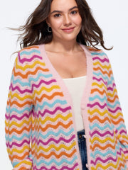 Textured Wavy Stripe Button Down Cardigan