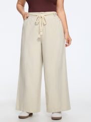 Solid Braided Tassel Drawstring Waist Wide Leg Pants