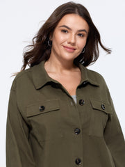 Lapel Collar Button‑Front Flap Pockets Jacket