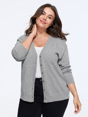 Wool Blend V‑Neck Button Front Relaxed Fit Cardigan