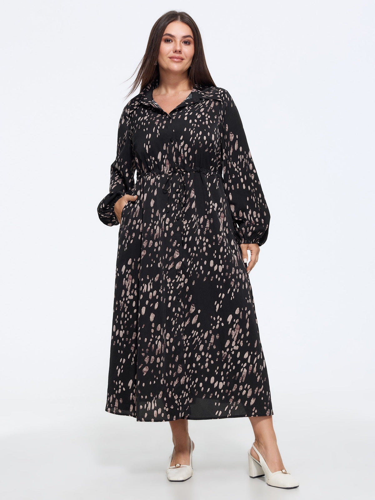 Abstract Print Drawstring Waist Maxi Dress