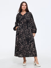 Abstract Print Drawstring Waist Maxi Dress