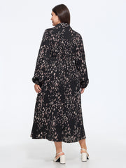 Abstract Print Drawstring Waist Maxi Dress