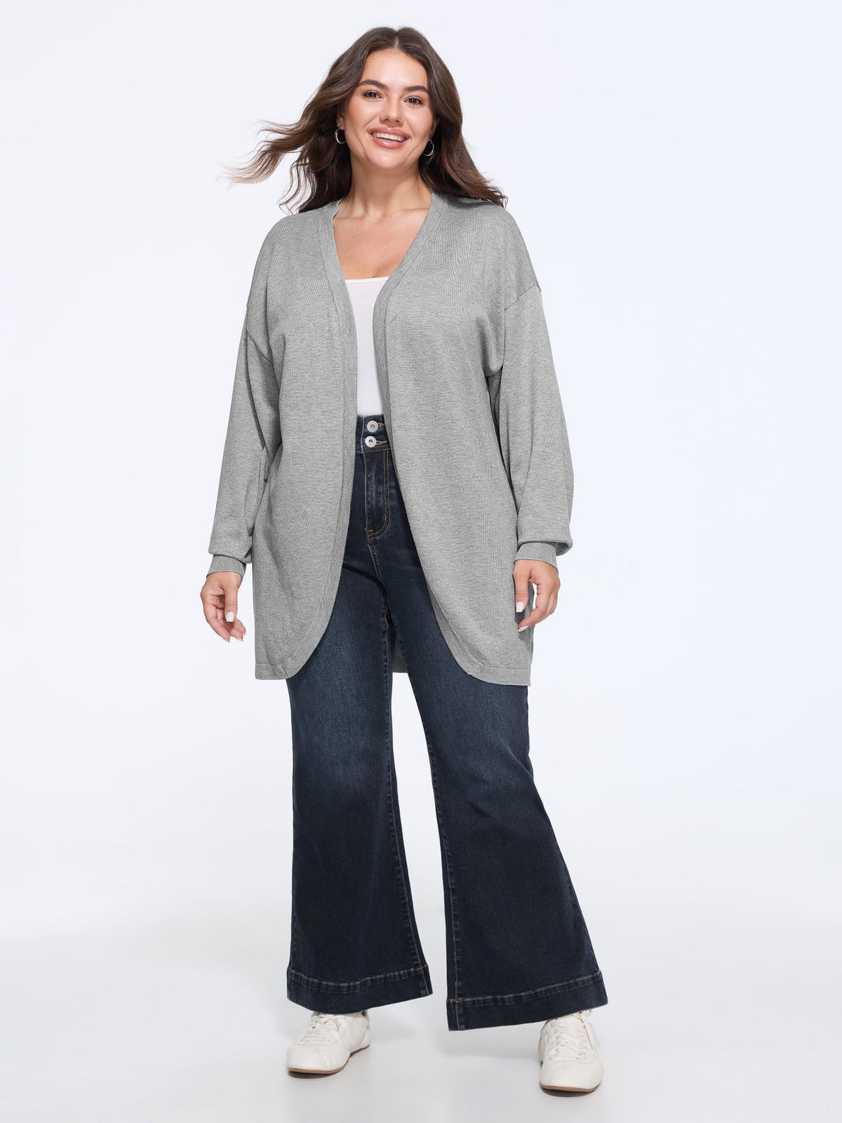 Textured Open Front Long Sleeve Cardigan