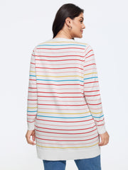 Multi‑Color Striped Patch Pockets Cardigan