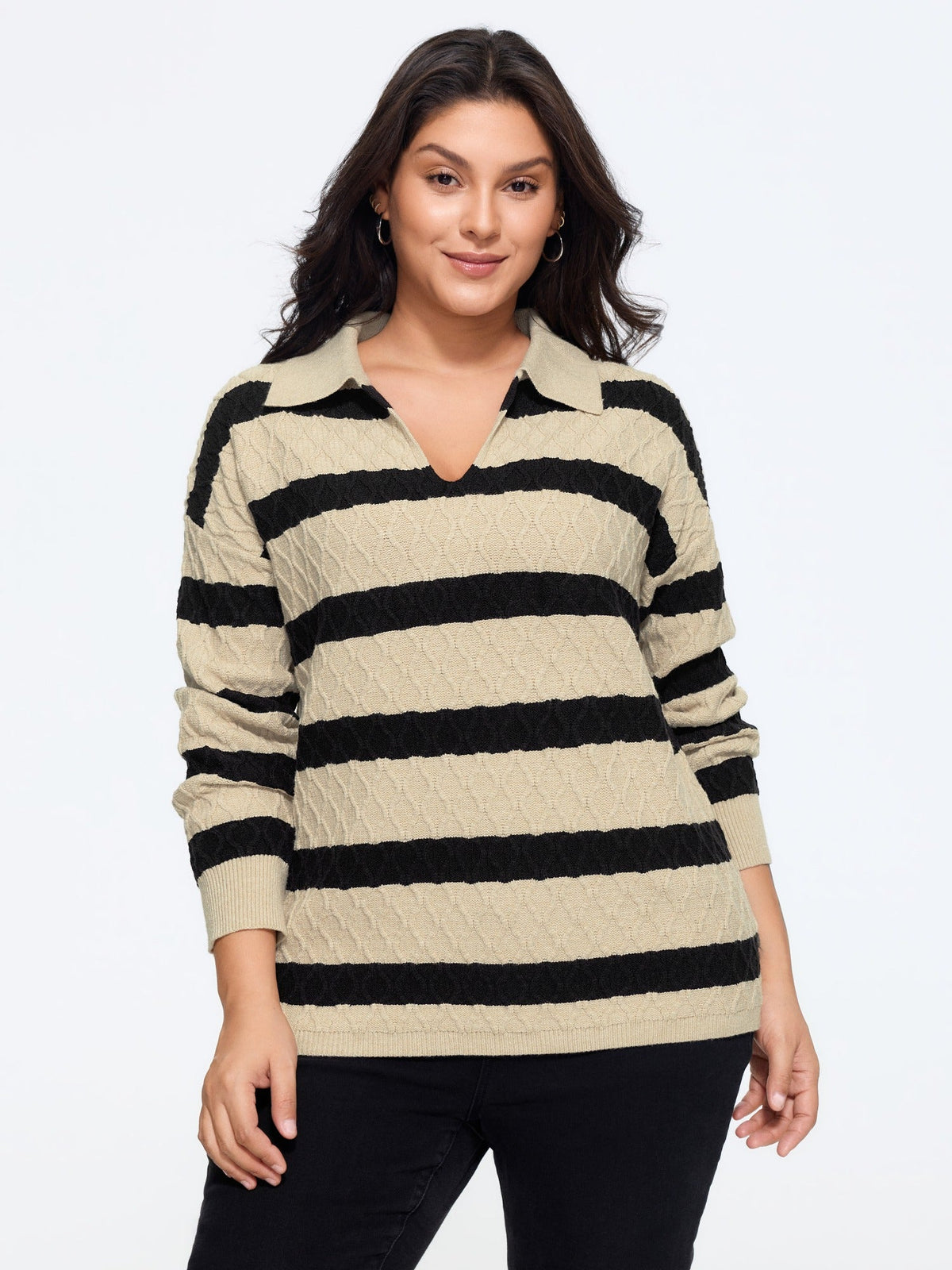 Supersoft Textured Striped Polo Collar Pullover