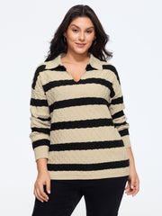 Supersoft Textured Striped Polo Collar Pullover