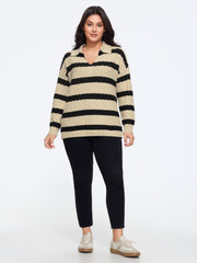Supersoft Textured Striped Polo Collar Pullover