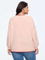 Strawberry Jacquard Contrast Trim Pullover