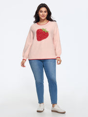 Strawberry Jacquard Contrast Trim Pullover