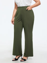 Stretch Elastic Waist Pockets Flare Pants