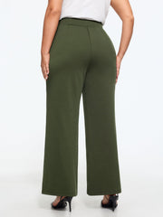 Stretch Elastic Waist Pockets Flare Pants
