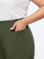 Stretch Elastic Waist Pockets Flare Pants
