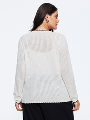 Scalloped Contrast Trim Tie‑Front Cut Out Cardigan
