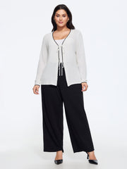 Scalloped Contrast Trim Tie‑Front Cut Out Cardigan