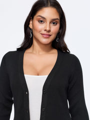 Solid V‑Neck Button Front Cardigan