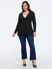 Solid V‑Neck Button Front Cardigan