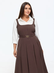 2 In 1 Metal‑Buckle Waist Pleated Midi Dress