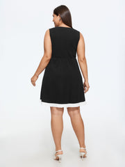 Round Neck Button Detail Ruffle Hem Mini Dress