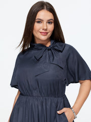 Bow Neck Flutter Sleeve Pocket Mini Dress