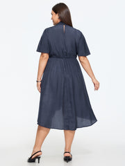 Bow Neck Flutter Sleeve Pocket Mini Dress