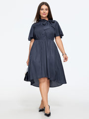 Bow Neck Flutter Sleeve Pocket Mini Dress