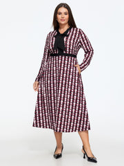 Geometric Print Bow Tie Neck Midi Dress