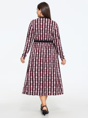 Geometric Print Bow Tie Neck Midi Dress