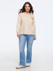 Pumpkin Jacquard Pattern Crew Neck Pullover