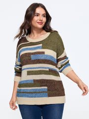 Crew Neck Colorblock Drop Shoulder Pullover