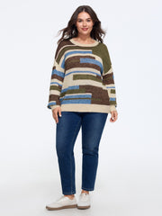 Crew Neck Colorblock Drop Shoulder Pullover