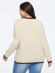 Floral Embroidery Contrast Trim Tie Front Cardigan