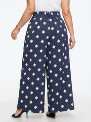 Geometric Print Pocket Wide Leg Pants