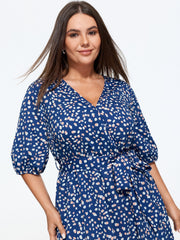 Spot Print Waist Tie Midi Dress